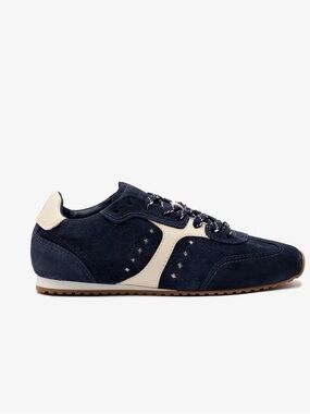 Larroude Women's Stella Navy Suede Sneakers with Ivory Leather